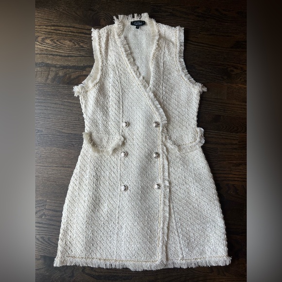 Dresses & Skirts - Trixxi Tweed Vest Dress M Cream Fringe Double Breasted Jackie Kennedy Inspired